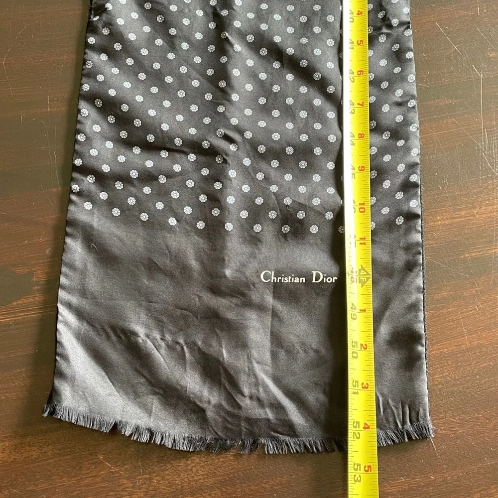Christian Dior Mens Vintage Scarf Charcoal Grey Silk Floral Polka Dot 52x10